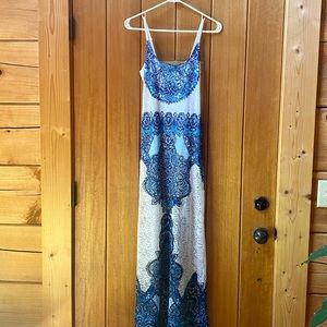 Venus Maxi Dress Blue/White Lace Overlay